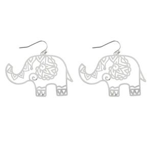 NWT Intricate Filigree Silver Tone Elephant Pierced Dangle Earrings!